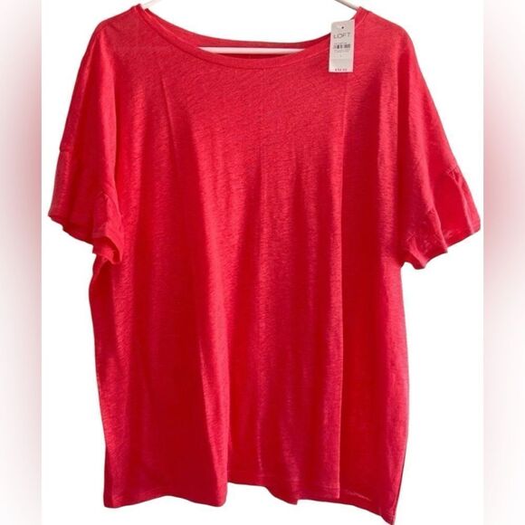 LOFT NWT Ruffle Sleeve Linen Tee, Style 529523, large, 100% linen - Picture 1 of 6